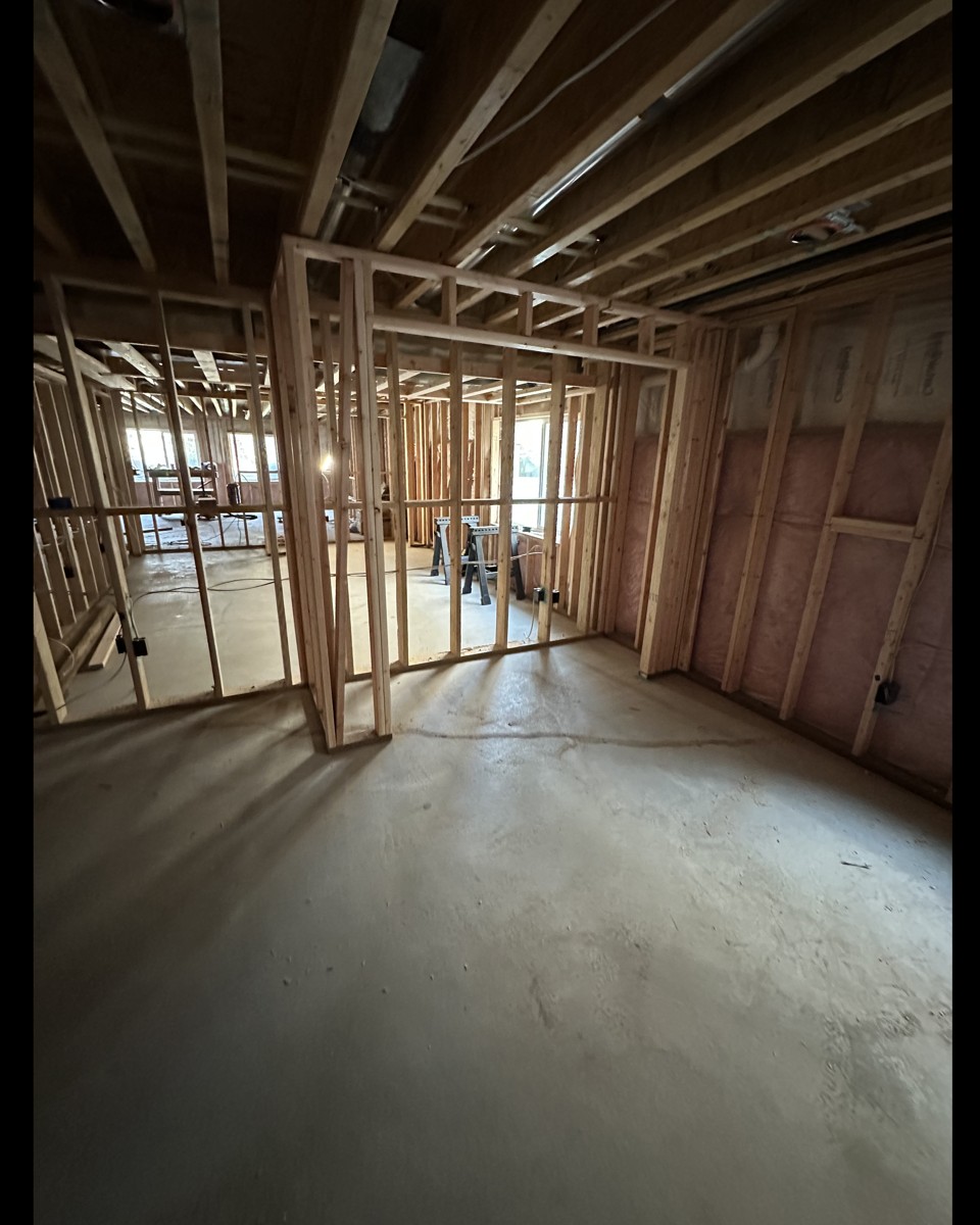 Basement framing mid-construction on a Stauffer Custom Contracting project