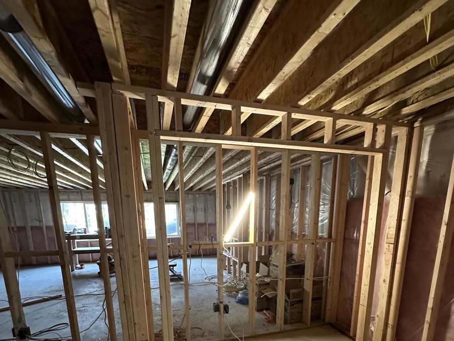 Basement framing in progress on a Stauffer Custom Contracting project